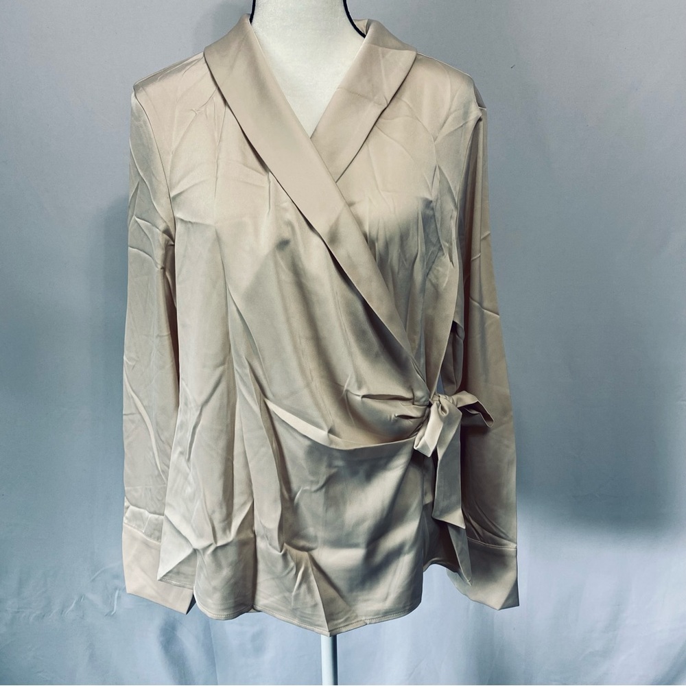 New Cicy Bell Champagne Gold Heavyweight Wrap Blouse Size XL #1124